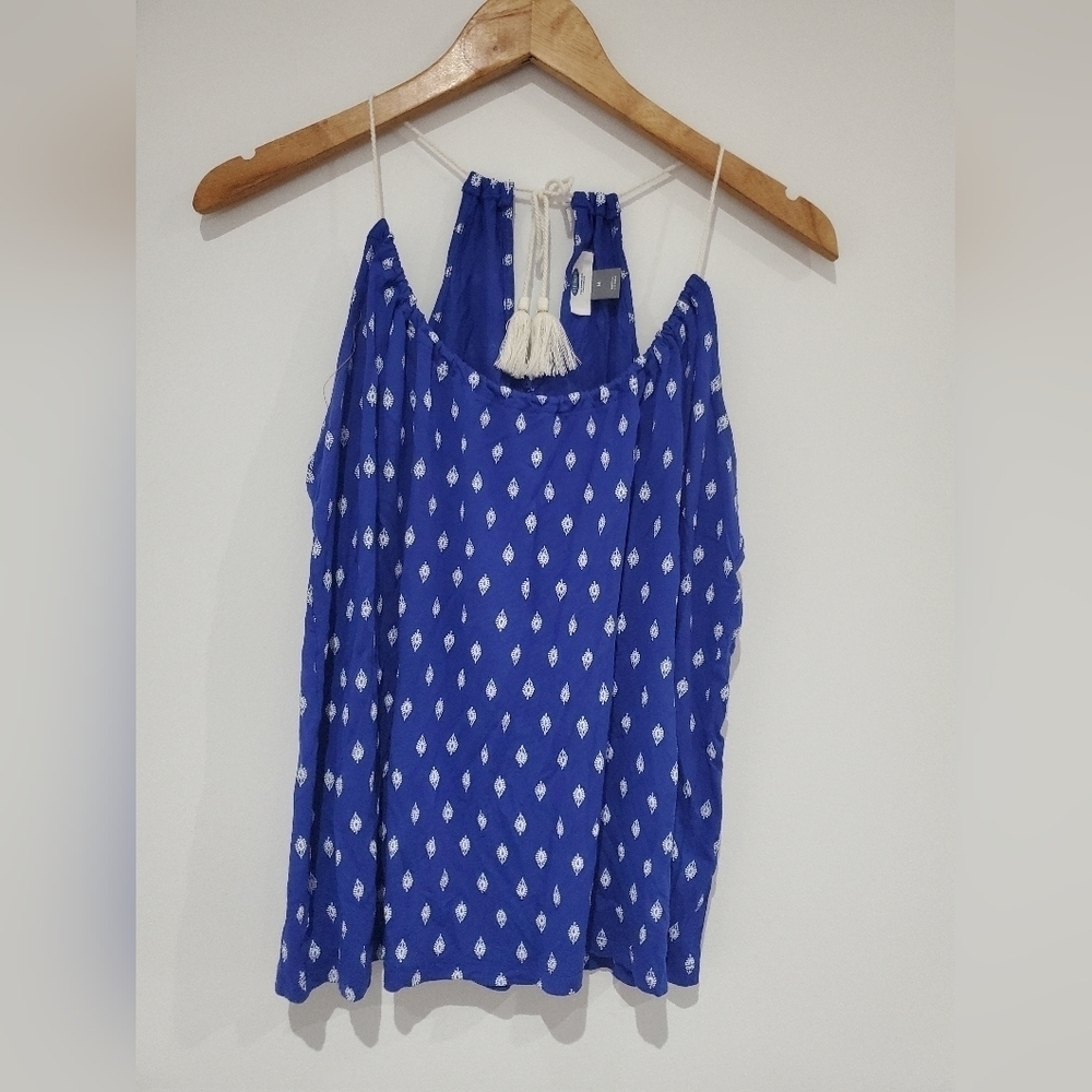 🌼3 for $15 🌼Old Navy blue white Flowy swing tank top rope necktie size M